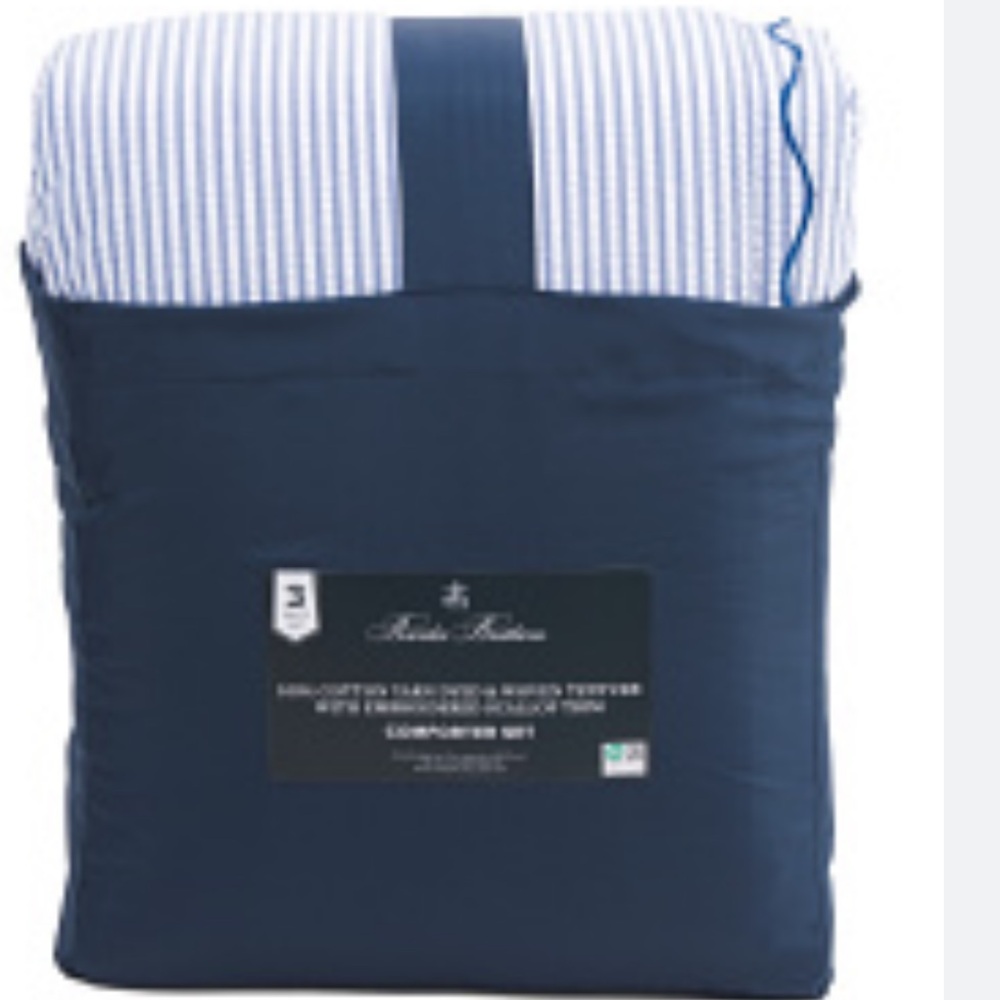 🆕 Brooks Brother Blue and White Striped Full/Queen Set Embroidered Trim